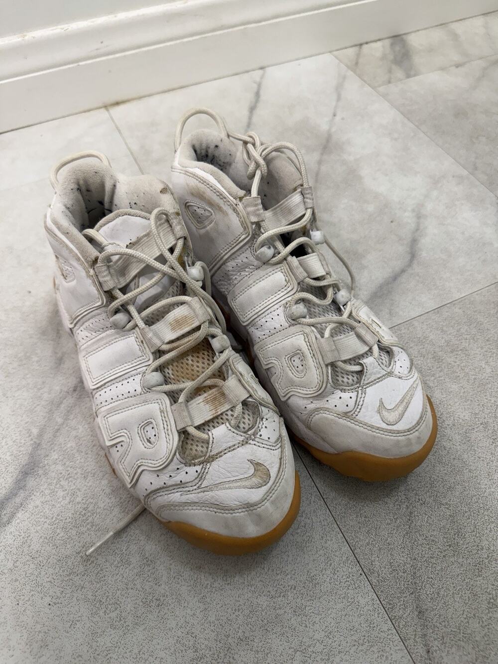 Nike Air More Uptempo White/Gum Mid Top Lace Up Sneakers 415082-101 2016